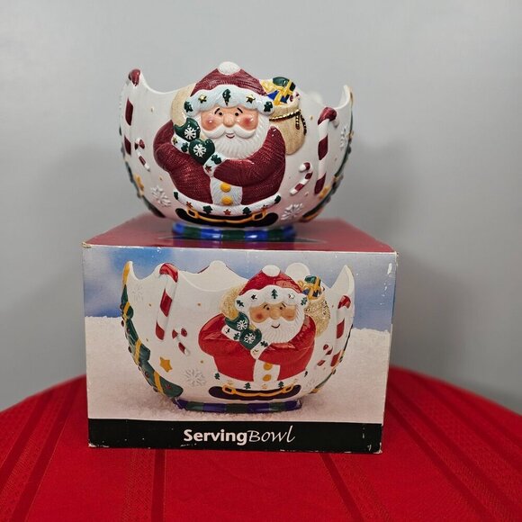 St Nicholas Square Vintage 1999 Festive Santa Claus Round Big Serving Bowl - Picture 10 of 10